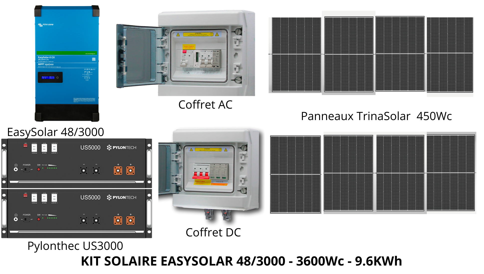 Kit Solaire Victron EasySolar-II GX 3kVA MPPT 250/70 + 3600Wc + 2 Batteries 9.6kWh