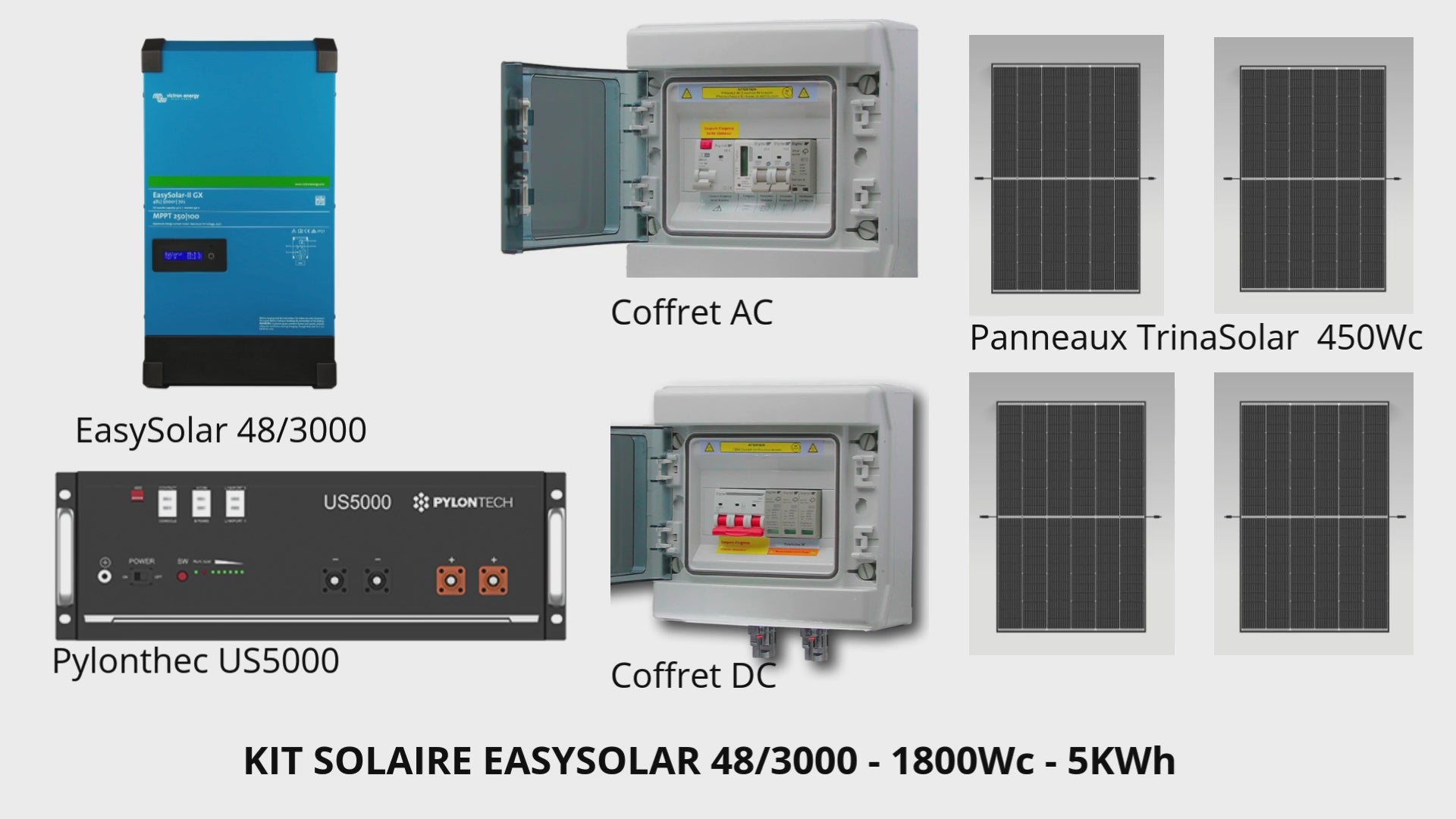Kit Solaire Victron EasySolar-II GX 3kVA MPPT 250/70 + 1800Wc + Batterie 4.8kWh